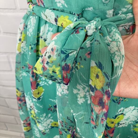 Lauren Conrad Paola Posey Green Floral Chiffon Spring/Summer Dress Size 14 - Picture 11 of 12